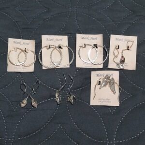 7 Pairs Mark Steel Sterling Silver 14K Gold Filled Hoop Leaf Dangle Earrings Lot